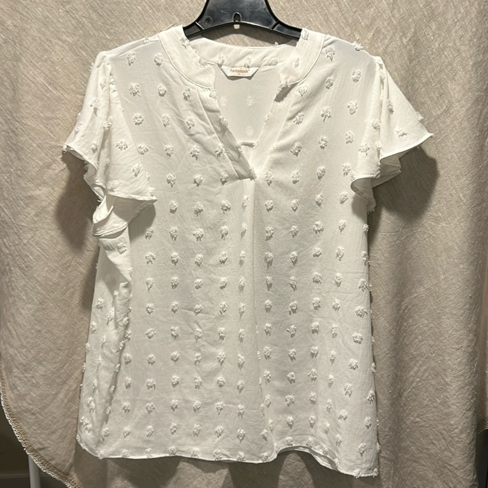 White blouse with flutter sleeve